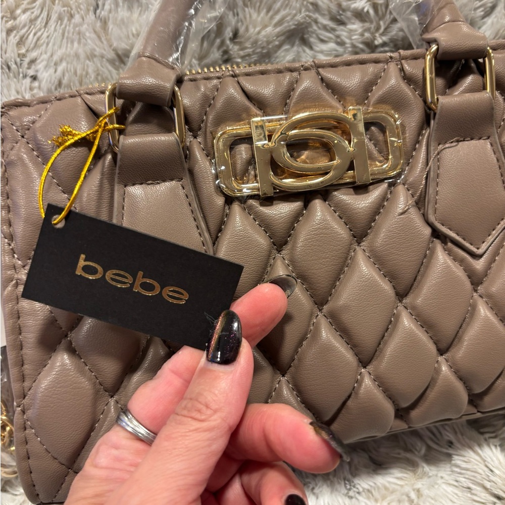 Bebe Taupe Quilted Shoulder Bag